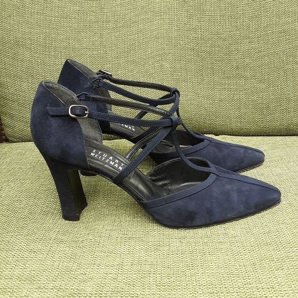 Stuart Weitzman Shoes - Stuart Weitzman navy suede ankle T strap pumps.